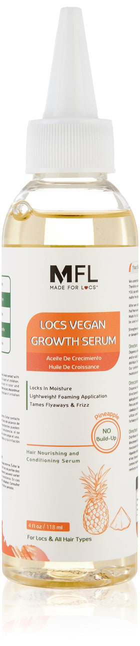 MFL MADE FOR LOCS vegan growth serum bottle with pineapple scent for scalp care.