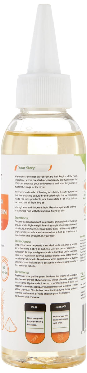 MFL MADE FOR LOCS vegan growth serum dropper dispensing lightweight oil for easy use.