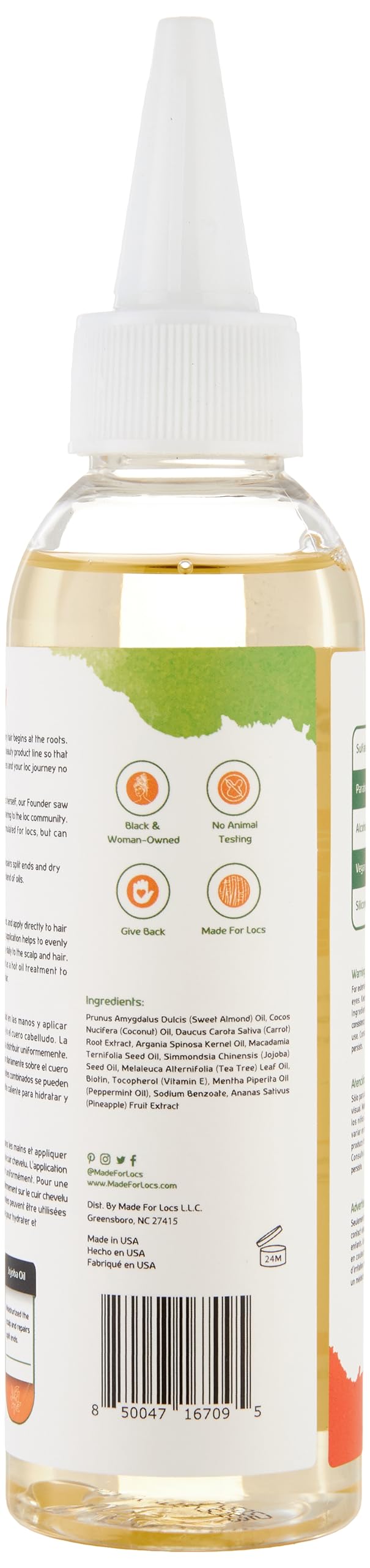 MFL MADE FOR LOCS vegan growth serum ingredient highlight rosemary and peppermint.