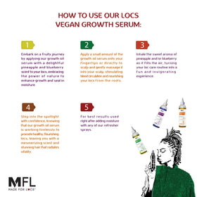 MFL MADE FOR LOCS vegan growth serum applied to scalp for nourishment and revitalization.