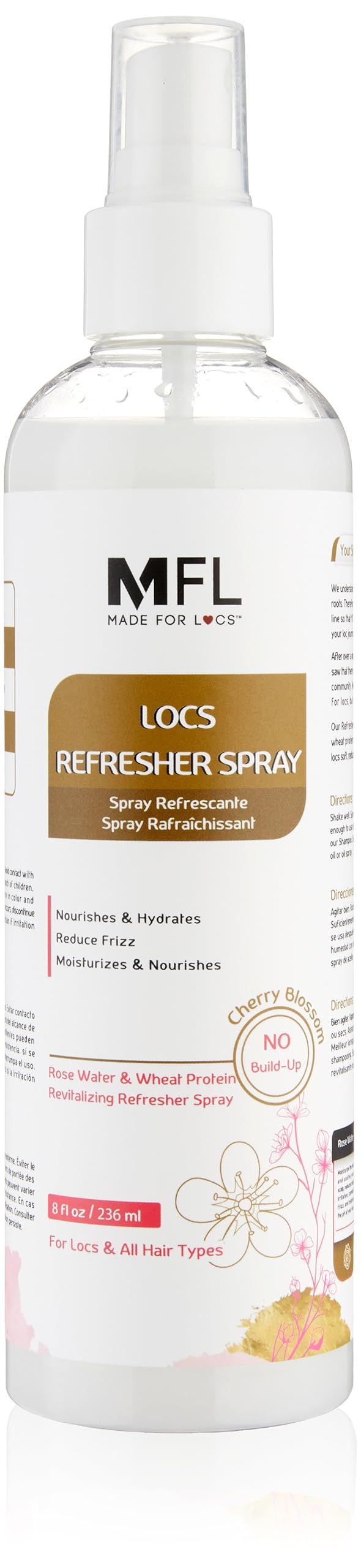 MFL Made For Locs Rose Water Refresher Bottle provides daily hydration and a fresh scent.
