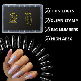 MGART Dual Forms oval shape in use for accurate nail extensions