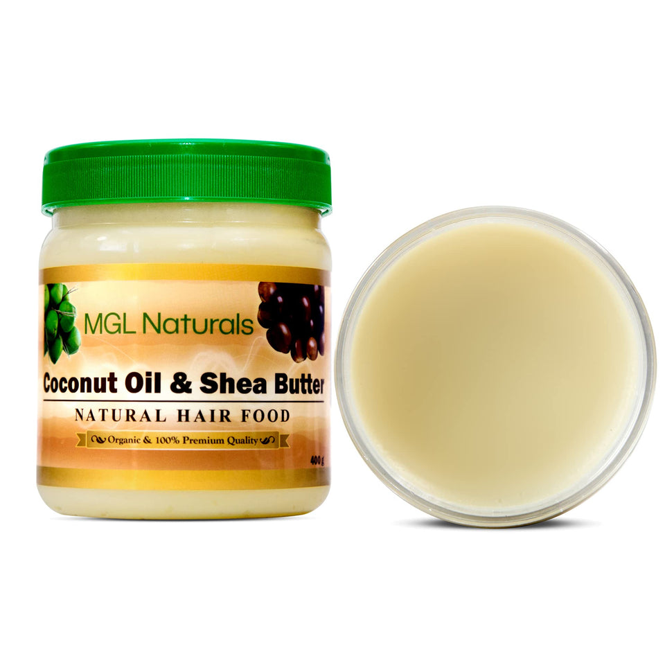 MGL Naturals Coconut Oil & Shea Butter Hair Food jar showing moisture