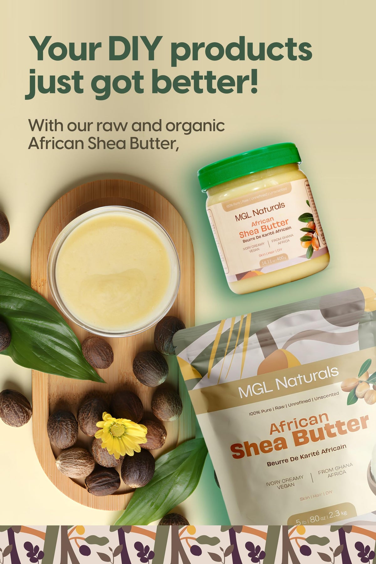 DIY beauty projects using MGL Naturals Shea Butter in self-made cosmetics
