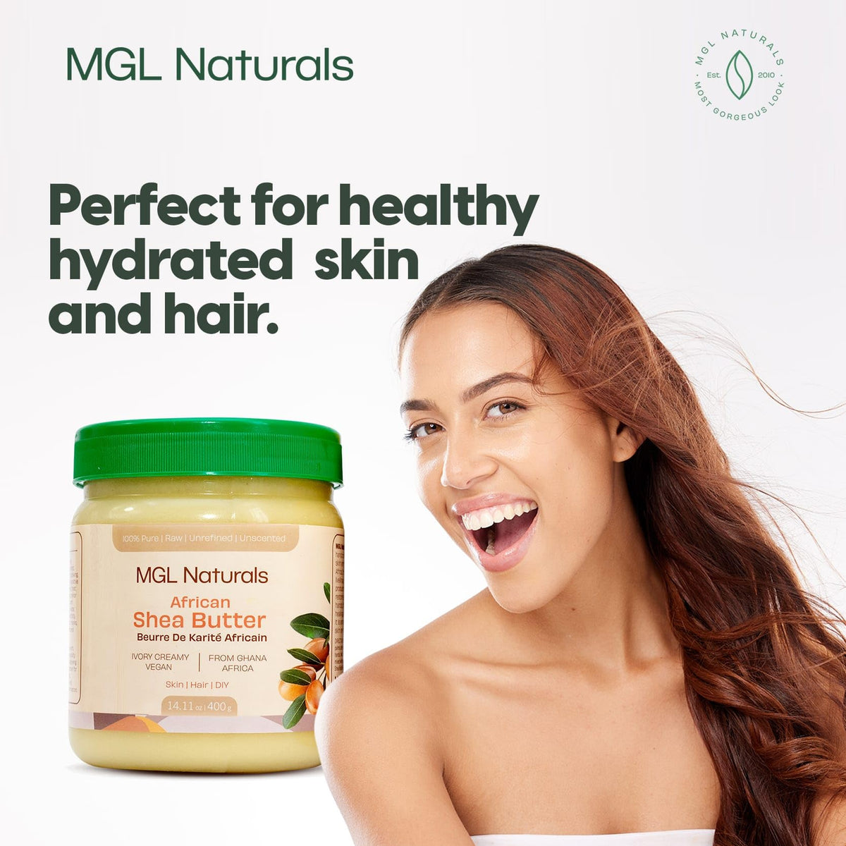 MGL Naturals Shea Butter used for hair care and deep conditioning