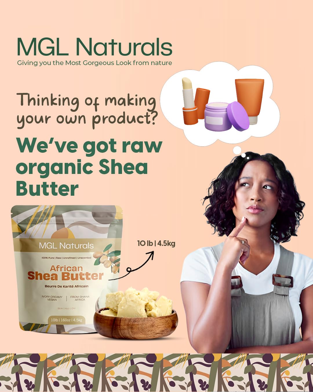 MGL Naturals shea butter on hands and feet for softness