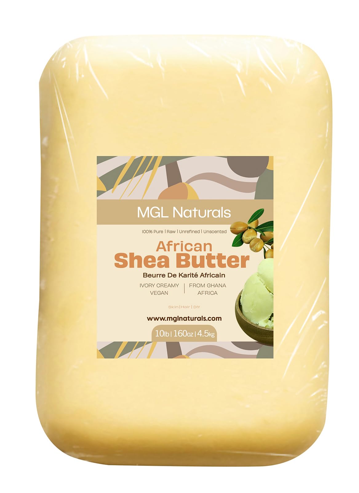 MGL Naturals Ivory Shea Butter in a 10 lb tub, ideal for DIY skincare