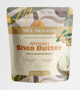 Close-up of MGL Naturals raw ivory shea butter texture, showing purity and richness