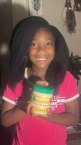 MGL Naturals virgin coconut oil bottle emphasizing nourishing hair and skin use