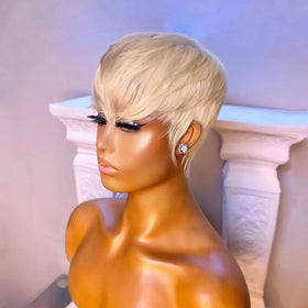 MGOKEMAY pixie cut wig bangs backview showcases layered silhouette and flattering frame.