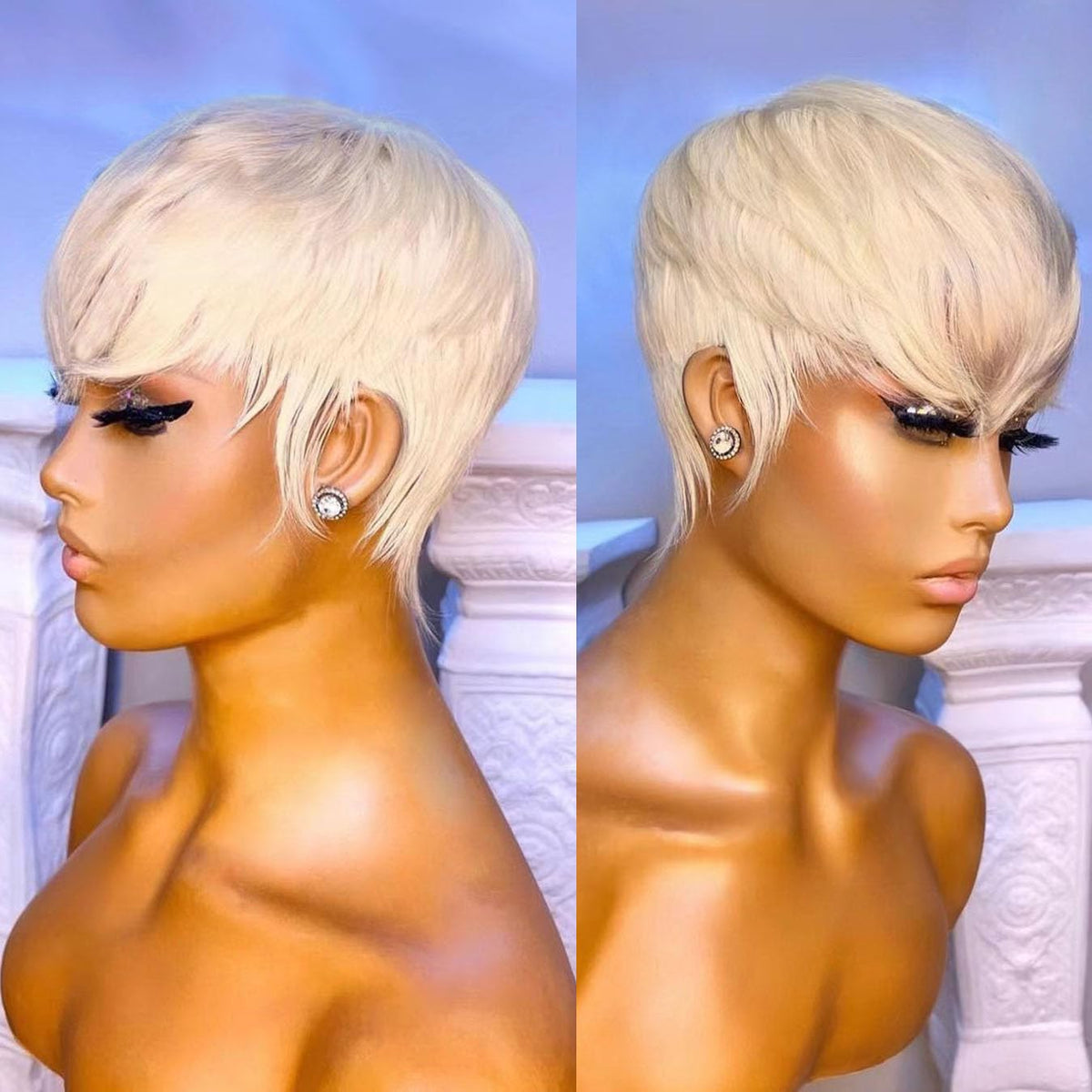 MGOKEMAY short blonde wig pixie front view showing natural movement and everyday wearability.