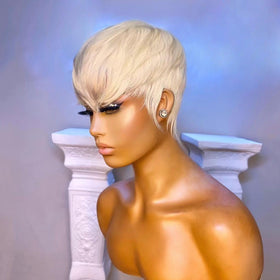 MGOKEMAY short blonde wig pixie side view highlights versatility for daily outfits and easy styling.