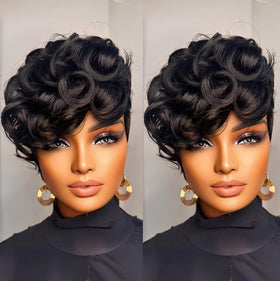 MGOKEMAY Short Pixie Cut Wig front view shows a chic, versatile daily style.