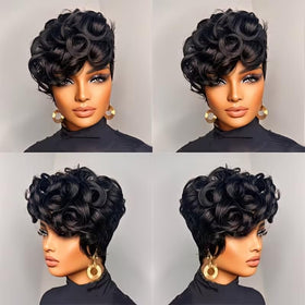 MGOKEMAY Short Pixie Cut Wig natural black color looks like real hair.