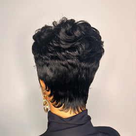 MGOKEMAY Short Pixie Cut Wig texture closeup highlights realistic fibers and softness.