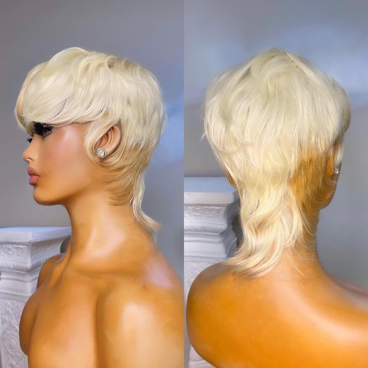 MGOKEMAY short pixie cut wig with blonde 613 base, front view for quick styling.