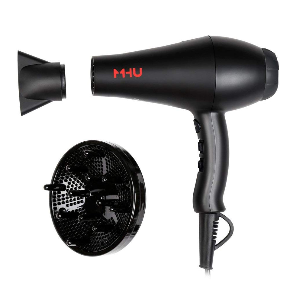 MHD MHU professional dryer front view highlighting power and sleek black finish