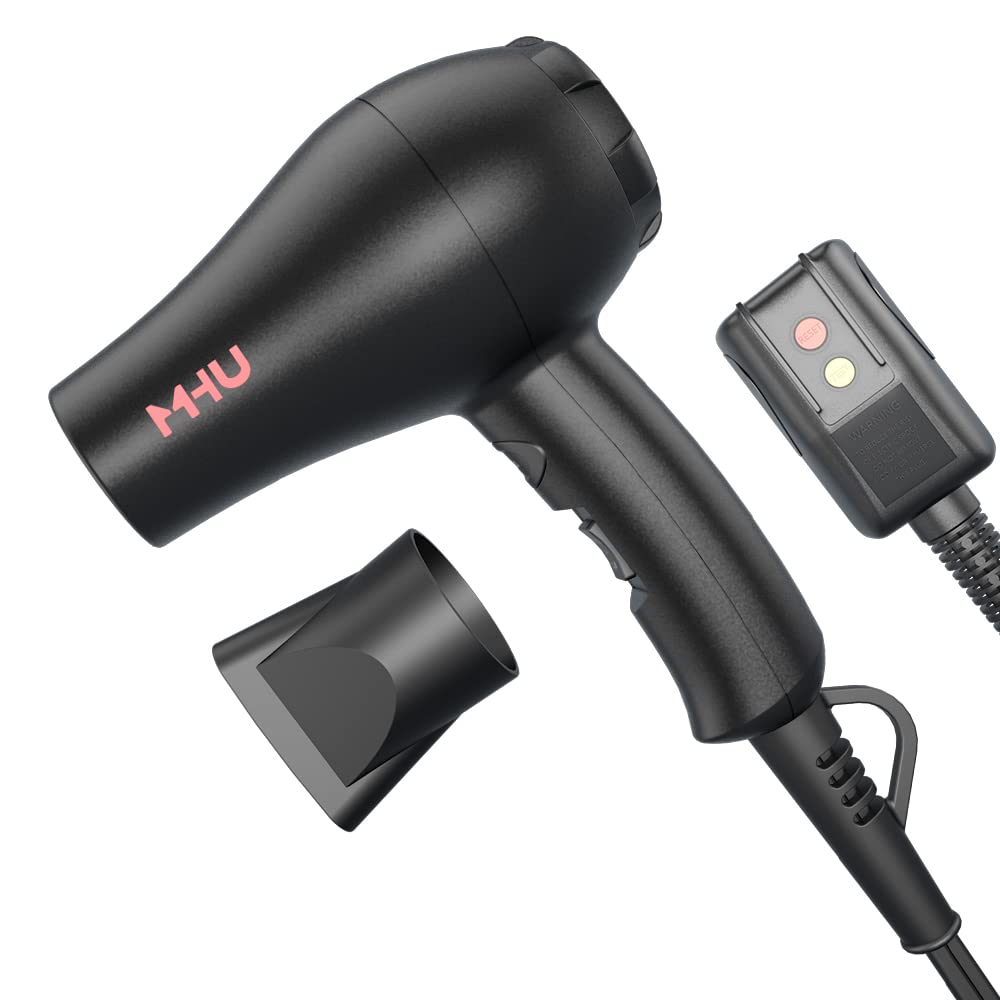 MHU mini blow dryer front view with ceramic ionic tech for smooth styling
