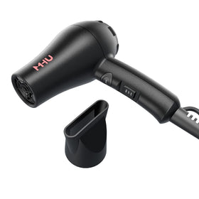 MHU mini blow dryer cool shot button in use for heat control