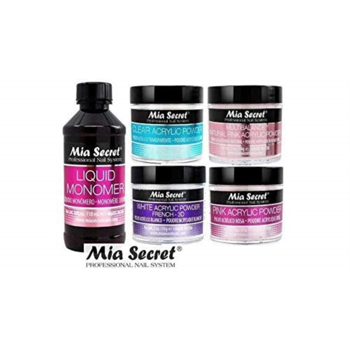Mia Secret acrylic powders collection for smooth sculpting and durable color.