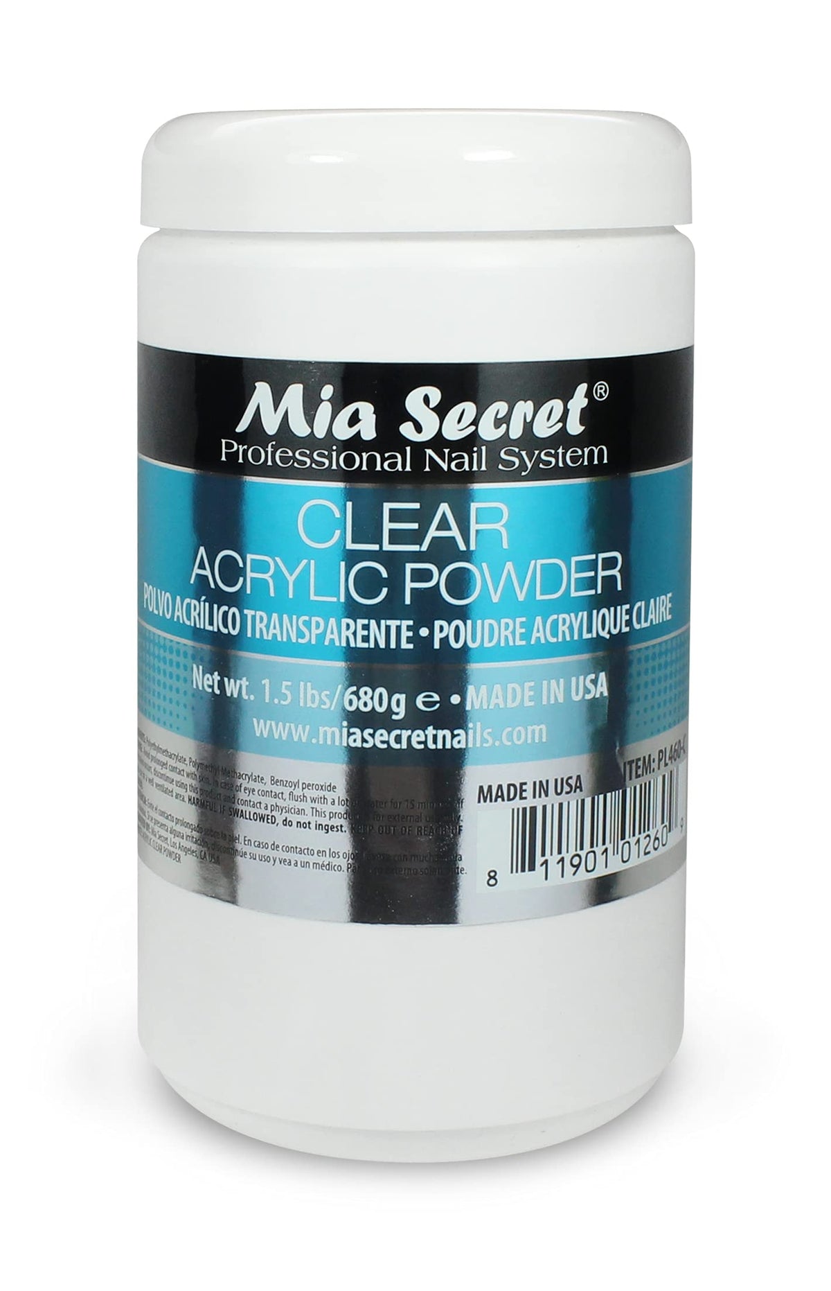 Mia Secret Clear Acrylic Powder 24oz bottle front shows professional clarity