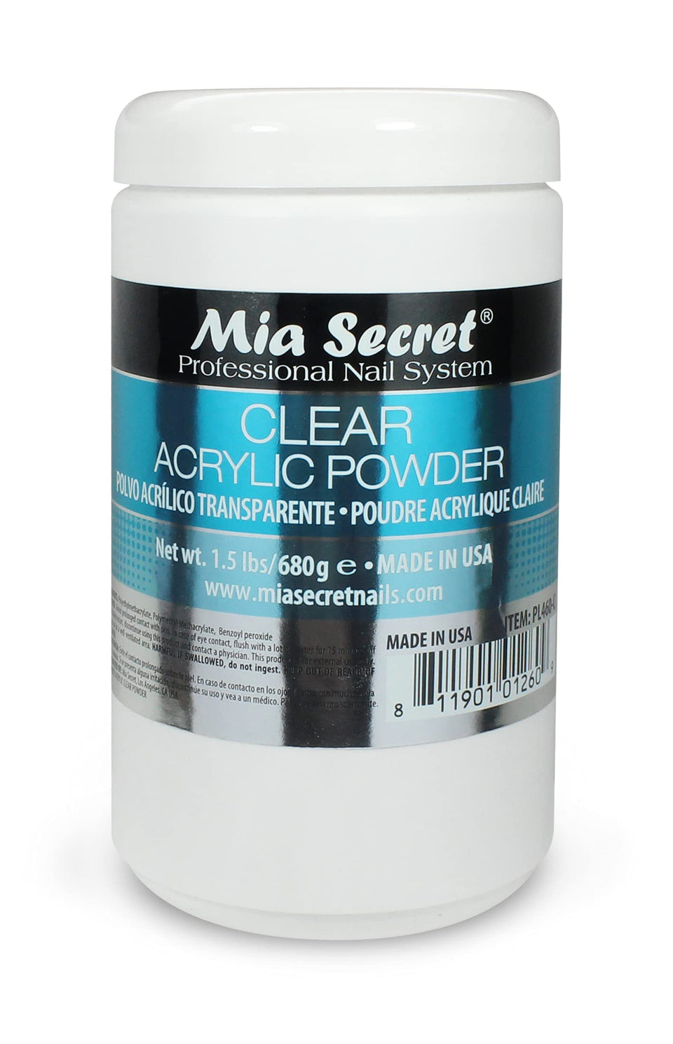 Mia Secret Clear Acrylic Powder 24oz bottle front shows professional clarity