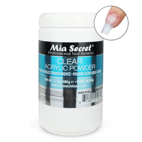 Mia Secret Clear Acrylic Powder 24oz jar closeup highlights smooth consistency