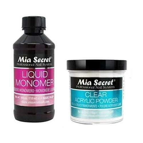 Mia Secret clear acrylic powder 4oz with self-leveling, long-lasting adhesion