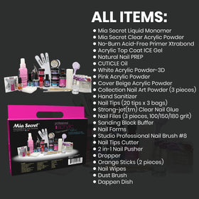 Mia Secret clear acrylic powder self-leveling for easy smoothing and minimal filing.
