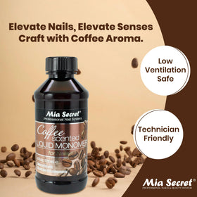 Mia Secret coffee scented monomer closeup pour reduces salon odors