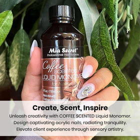Mia Secret coffee scented monomer bottle invites a refreshed studio experience