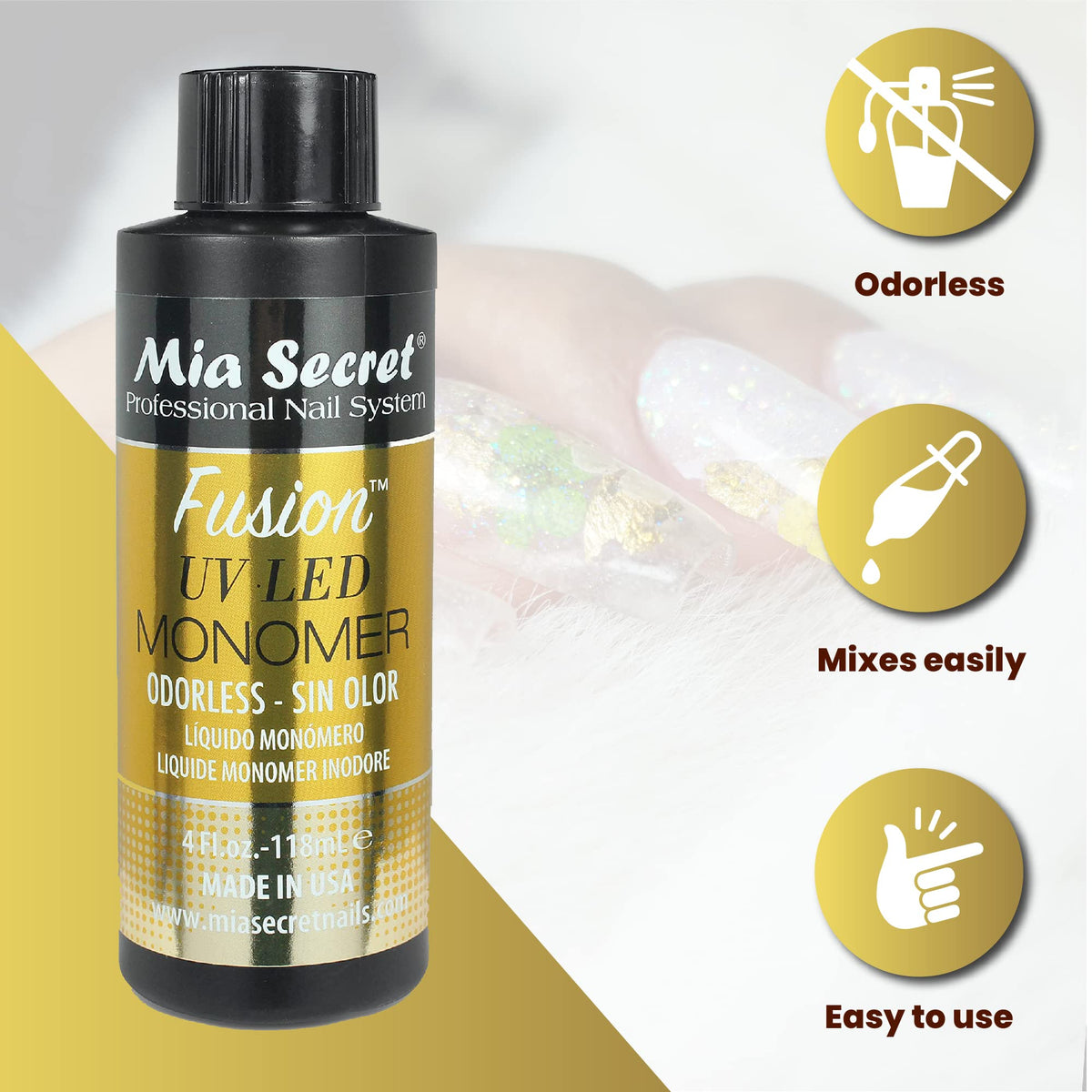 Mia Secret Odorless Fusion UV LED Monomer easy to use for pros and hobbyists.