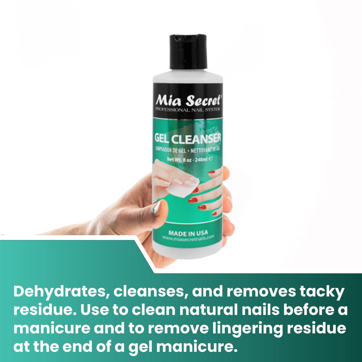 Mia Secret gel-cleanser label detail communicates product purpose.