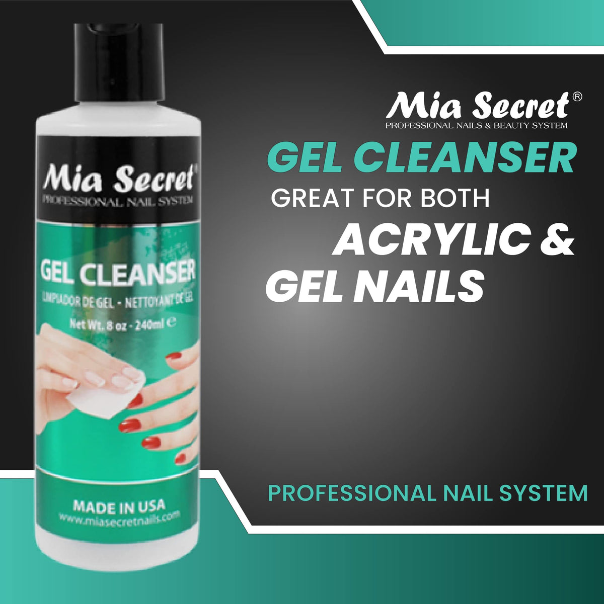 Mia Secret Gel Cleanser pour closeup for quick, even application.