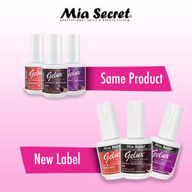 Mia Secret Gelux glossy finish on nails with 21+ day wear.