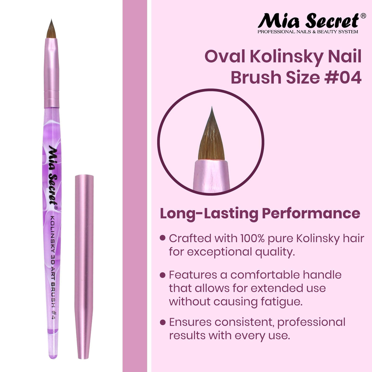 Mia Secret Kolinsky Art Brush Purple demonstrates 3D nail art capabilities for intricate detailing