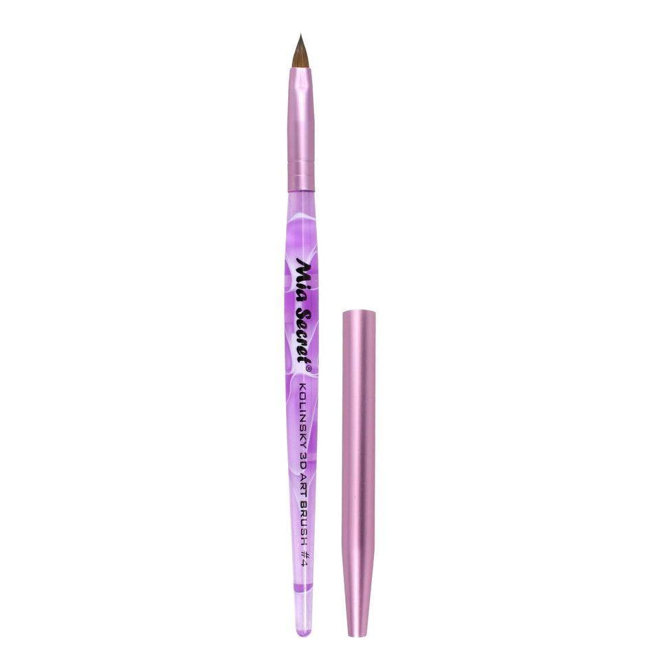 Mia Secret Kolinsky Art Brush Purple closeup highlights premium bristles for precise acrylic application