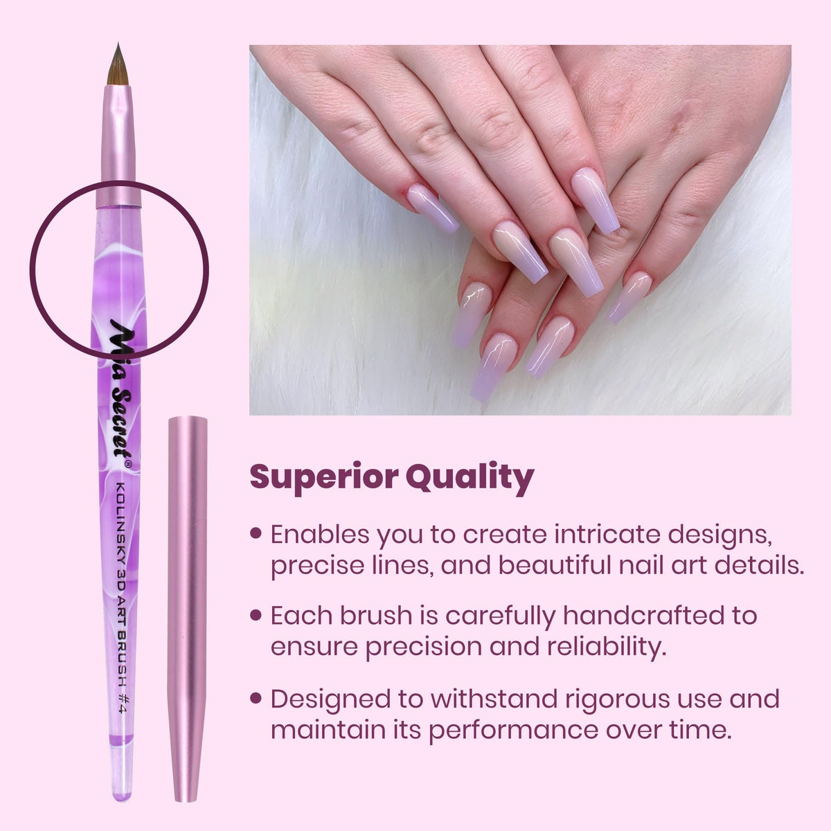 Mia Secret Kolinsky Art Brush Purple nail sculpting tool for smooth overlays and bead control