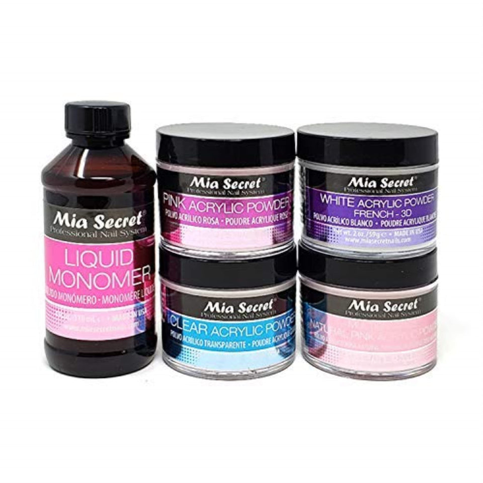 Mia Secret liquid monomer bottle enabling flexible adhesion for acrylic nails.