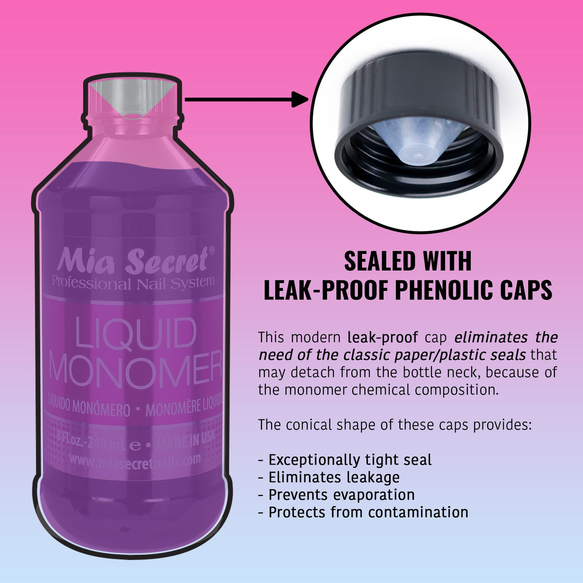 Mia Secret liquid monomer offers outstanding flexibility for smooth acrylic blends.