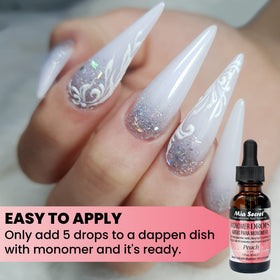 Mia Secret Monomer Drops Peach packaging shows 1oz size