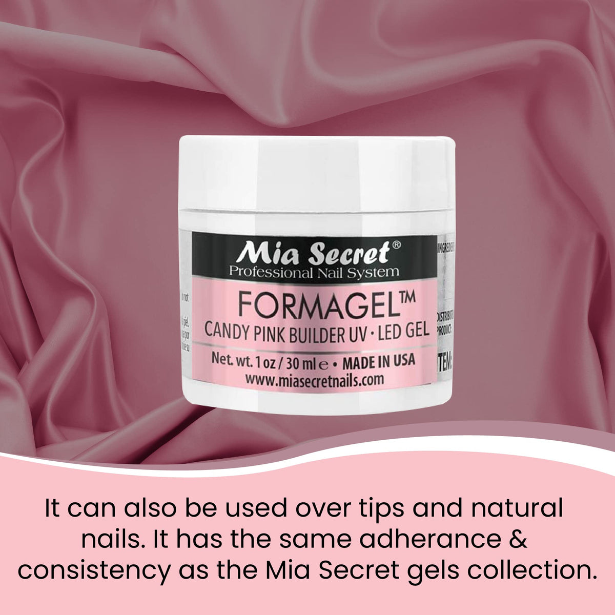 Mia Secret Nudes Formagel 1oz bottle shown with UV/LED compatibility
