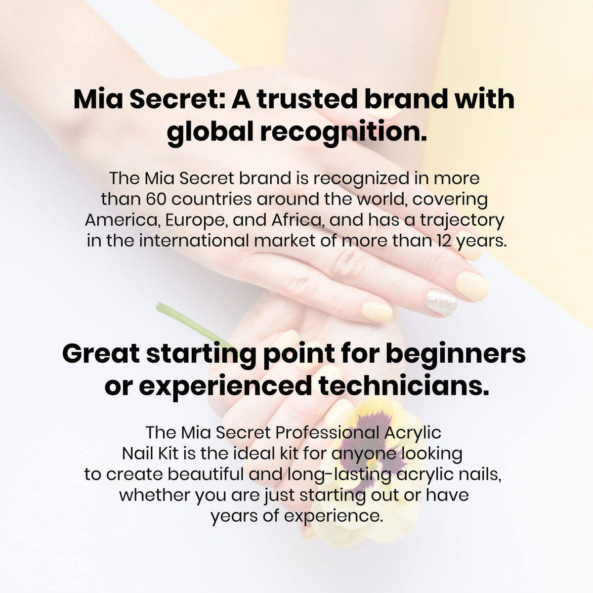Mia Secret three-colored acrylic powder set for versatile nail art designs.