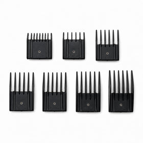 Miaco seven-piece universal guard set shown for versatile full-size clippers