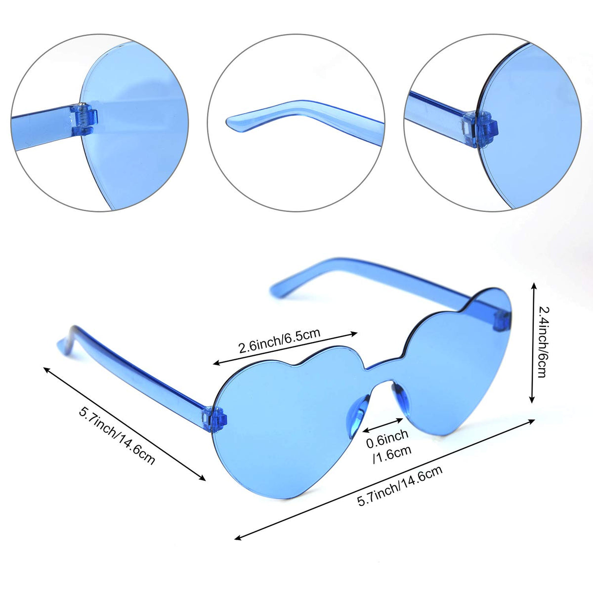 MIAHART heart-shaped neon sunglasses six-pack ideal for bachelorette photos