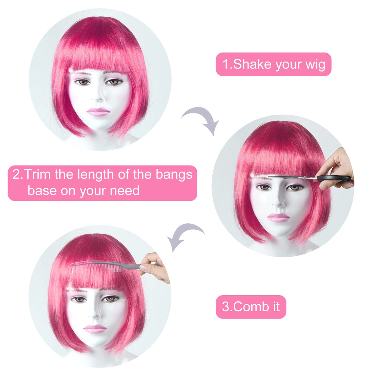 MIAHART pink neon wig with lightweight comfort and adjustable fit
