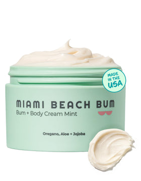 Miami Beach Bum body cream bottle showing lightweight hydration after shaving