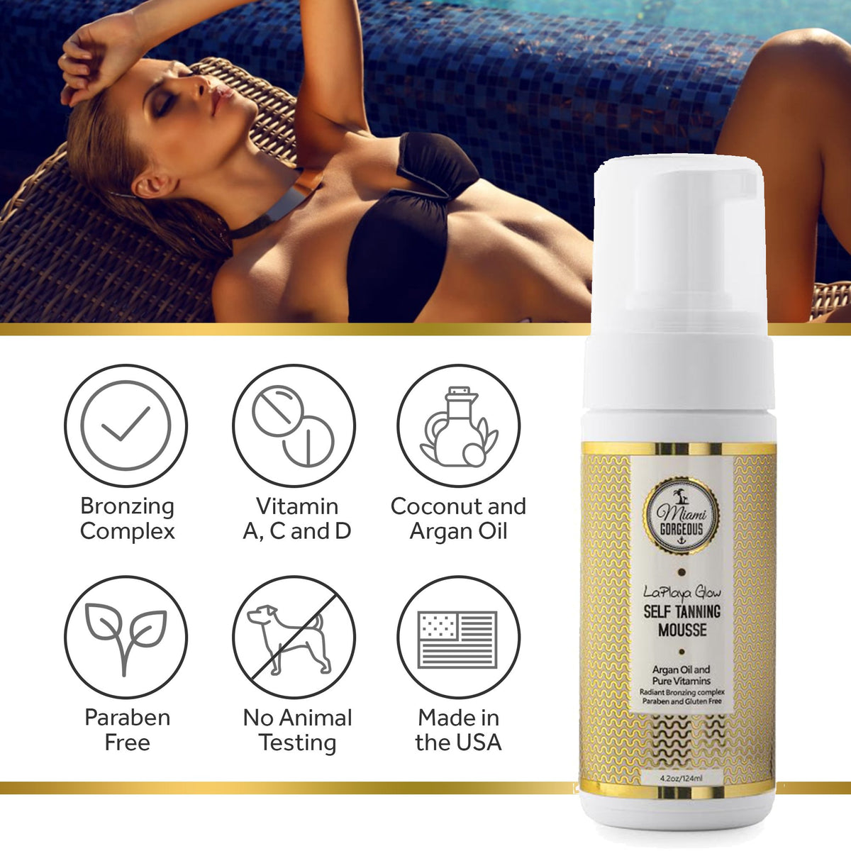 Miami Gorgeous LaPlaya Glow application mitt ensures even, streak-free results.