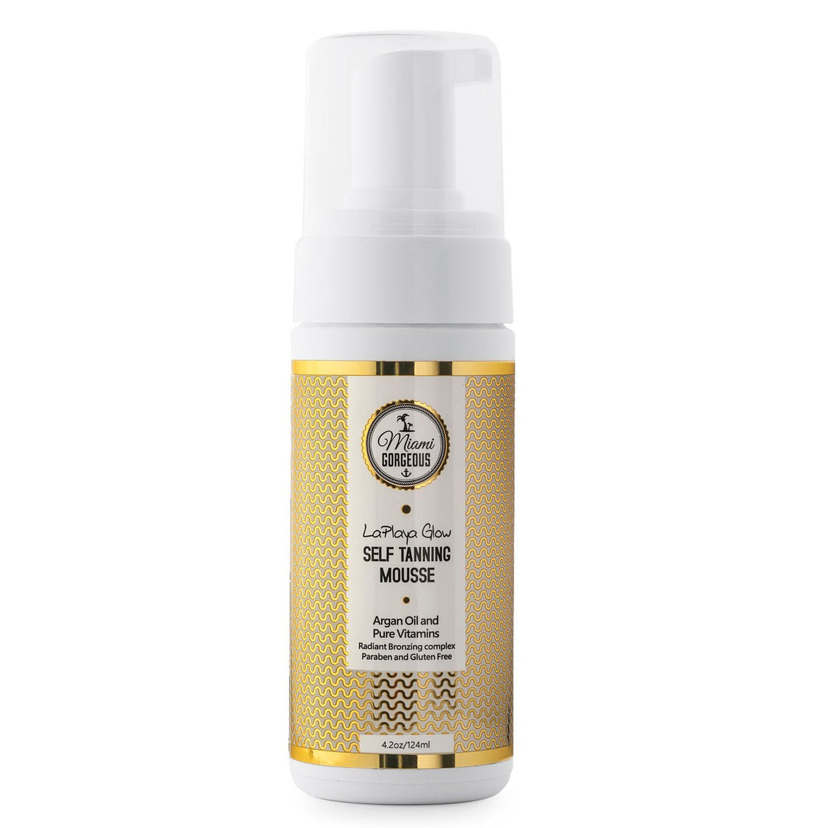 Miami Gorgeous LaPlaya Glow self-tanning mousse bottle with natural bronze glow.
