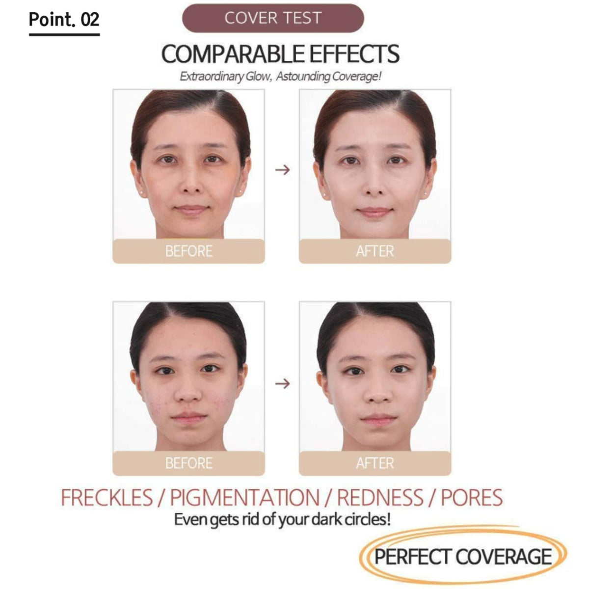 MIBA Ionized Calcium Foundation close-up shows even coverage over imperfections.